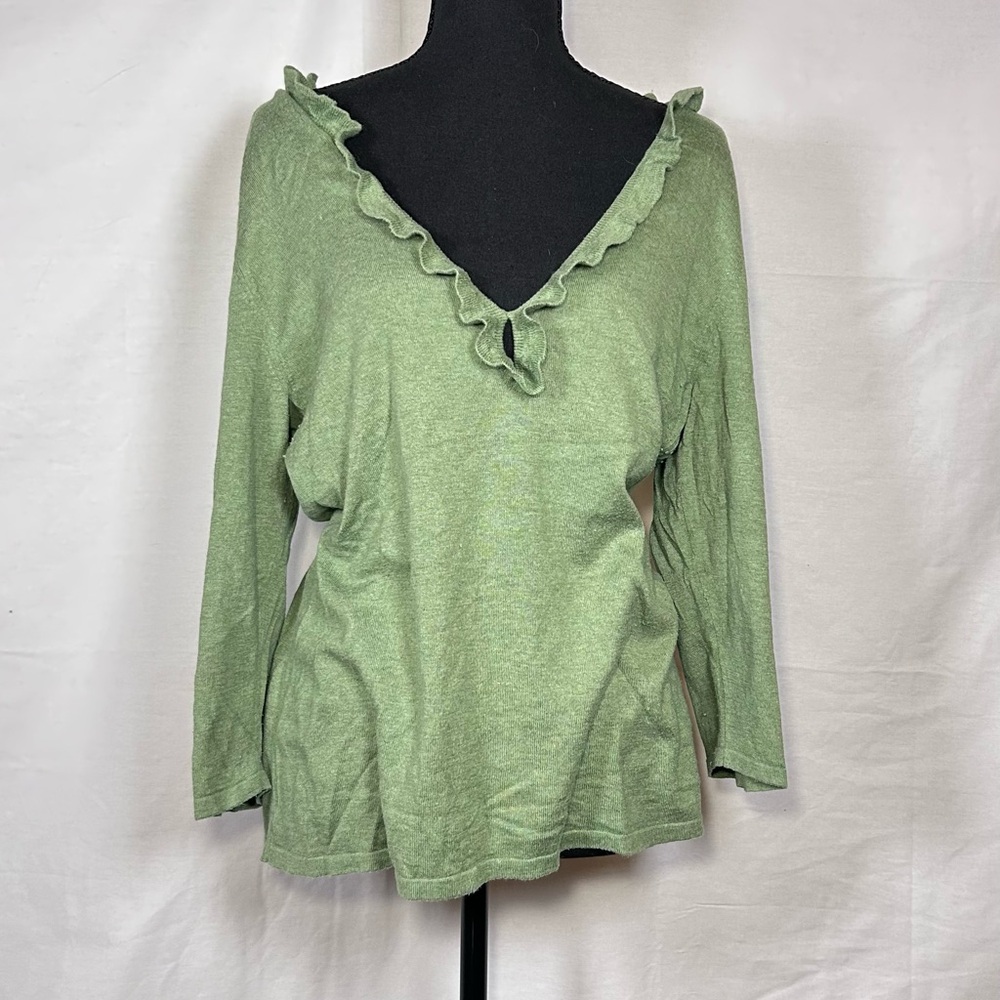 Soft Sage Silk Cashmere Ruffle Long Sleeve Top